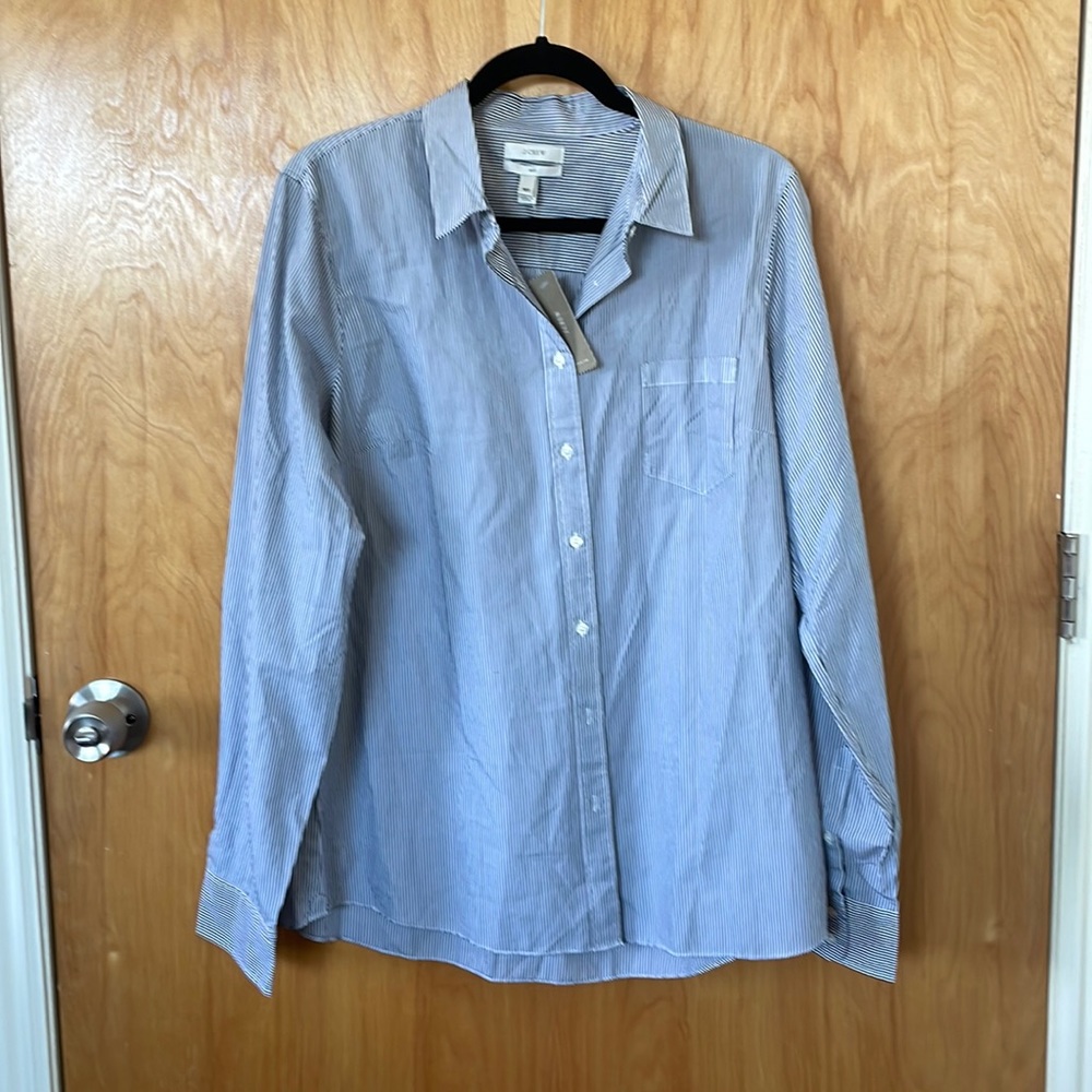 NWT JCrew Pinstripe Blue Classic Button Up 100% Cotton 16T Boys Fits Women Small